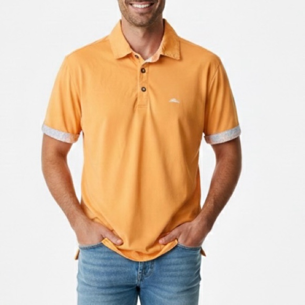 Tommy Bahama Miramar Blooms Tech Lightweight Orange Polo Shirt L Tennessee